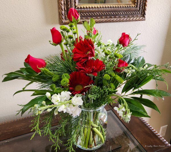 Festive Greenery Floral Vase Arrangement - Image 2