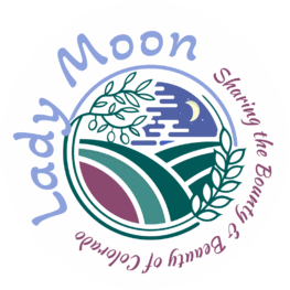 Lady Moon logo with crescent and fields.